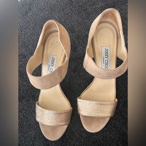 Jimmy Choo size 38 suede and glitter gold heel